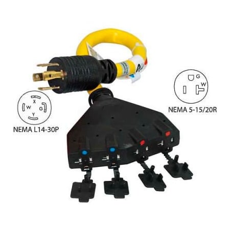 Conntek Conntek 20611-018, 1.5', 30A, Generator Power Cord with NEMA L14-30P to 5-15/20R*4 20611-018